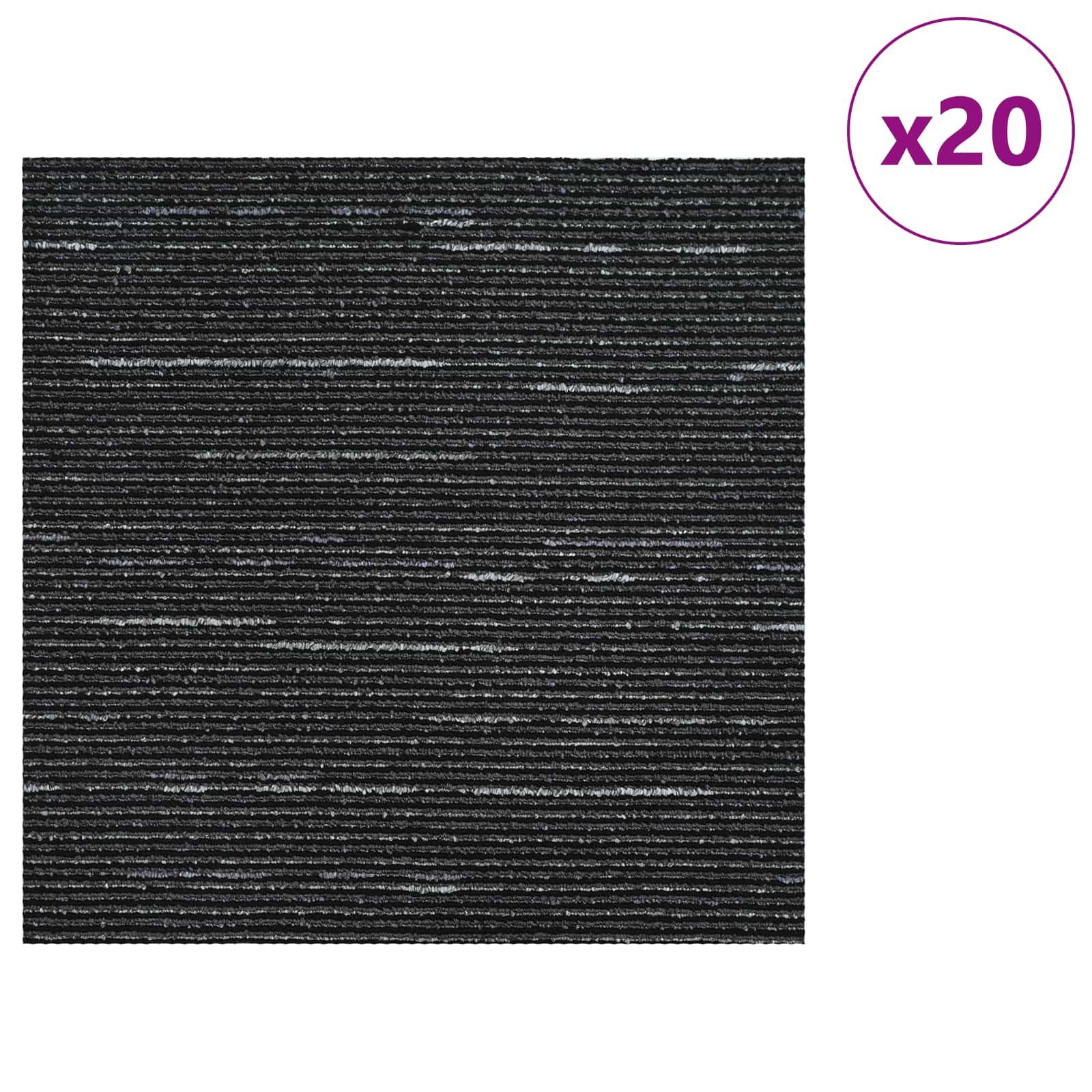 Tepih pločica Prugasta Crna 50 x 50 cm 20 pcs PP i bitumen