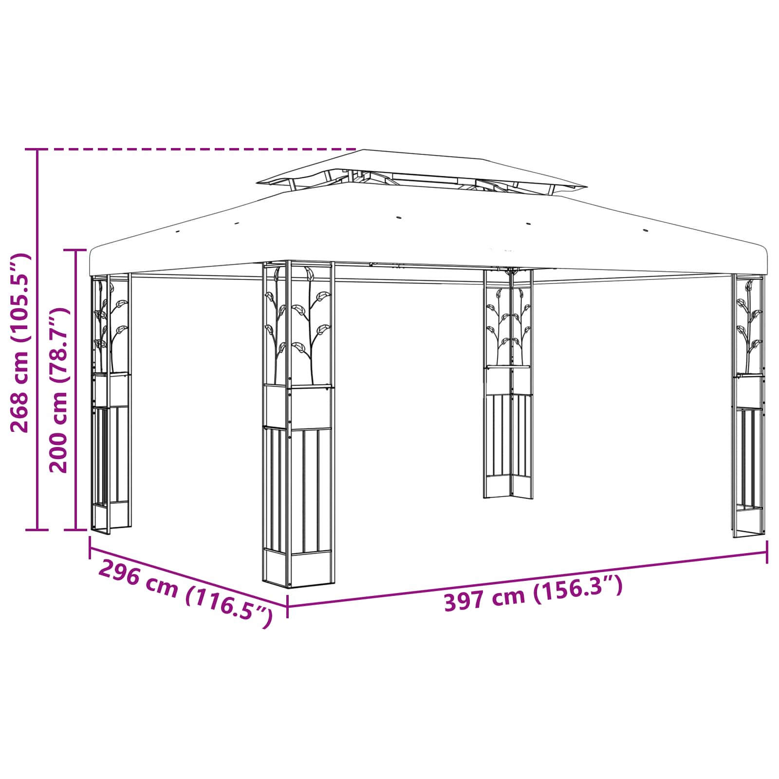 Gazebo 3,97 x 2,96 x 2,68 m Vinska crvena Poliester i čelik