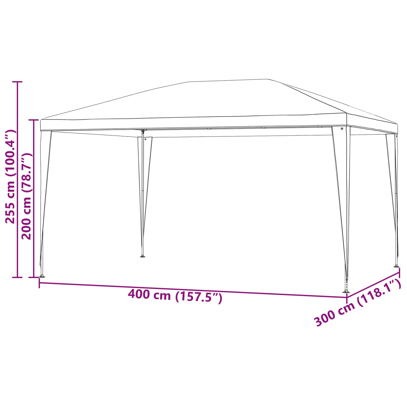 Šator za zabave 400 x 300 x 255 cm Crvena PE i čelik
