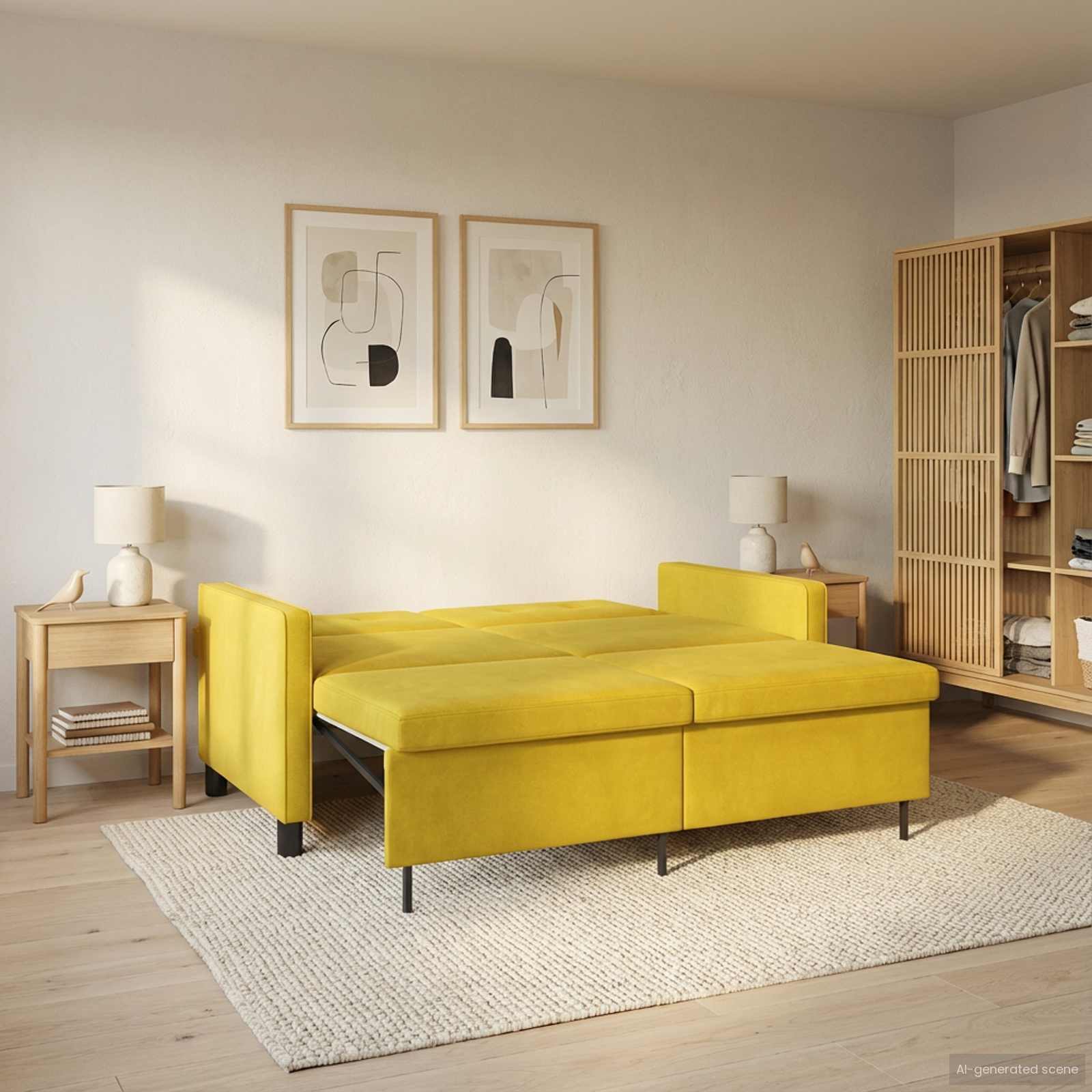 Krevet na razvlačenje Žuta Tkanina