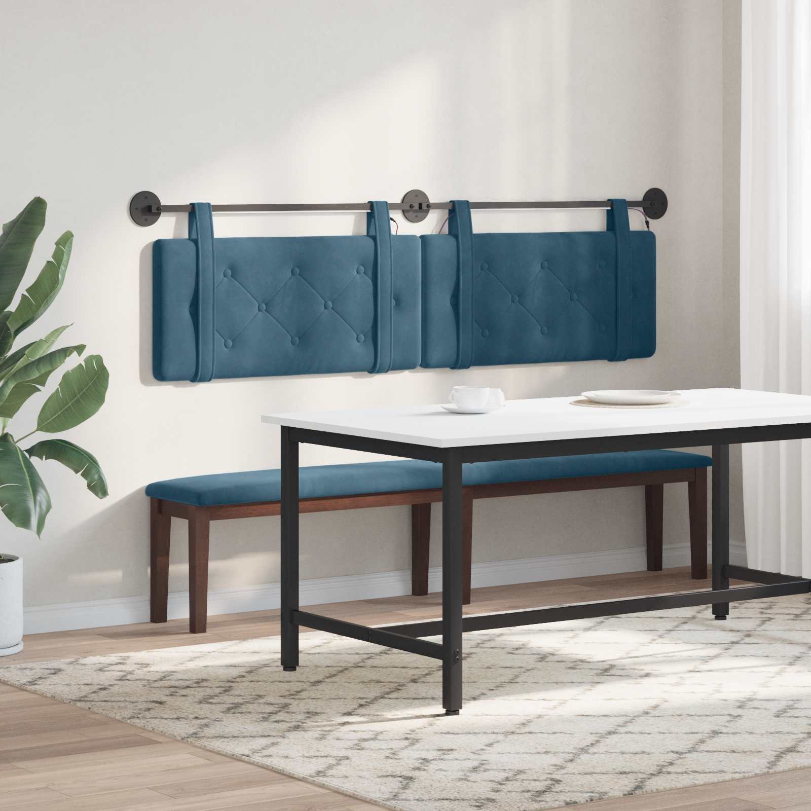 Viseće uzglavlje kreveta S LED svjetlom Plava Baršun
