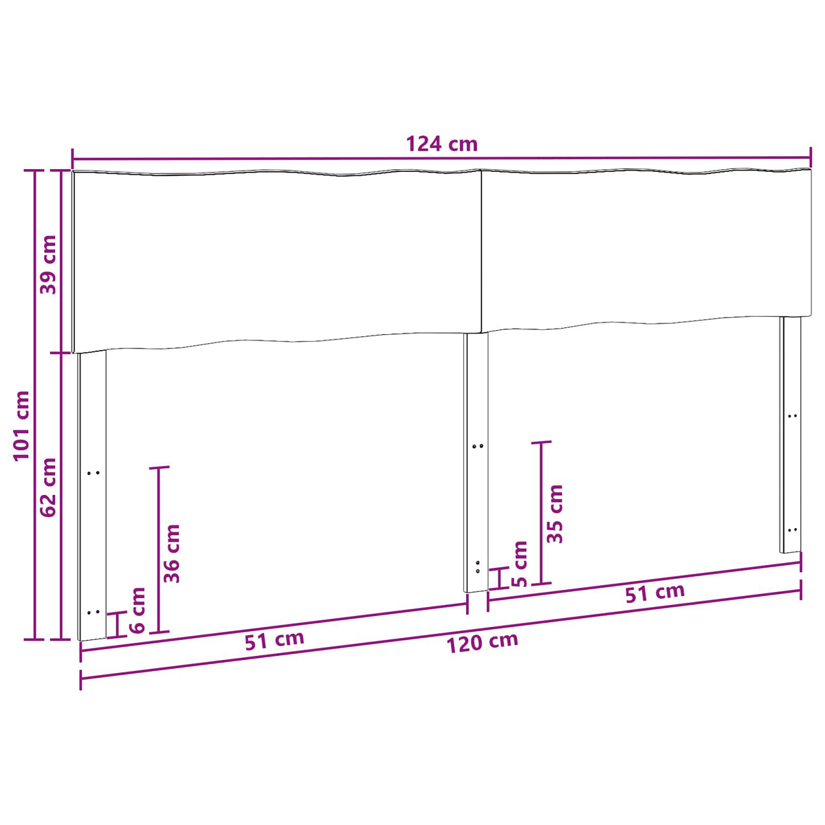 Uzglavlje s prirodnim rubom ROSTOCK Bijela 120 cm