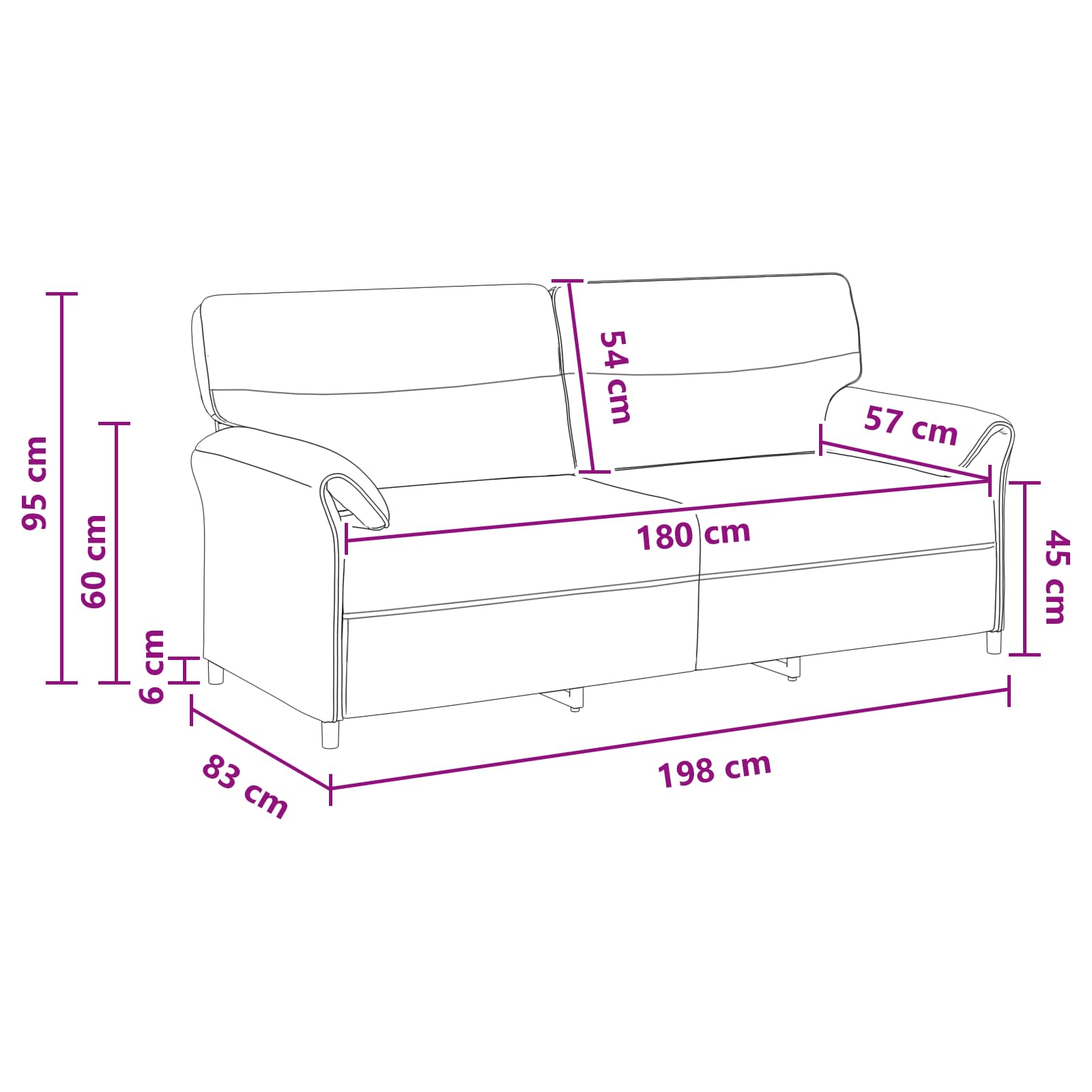 Sofa za 3 osobe Crna 198 x 83 x 95 cm Tkanina