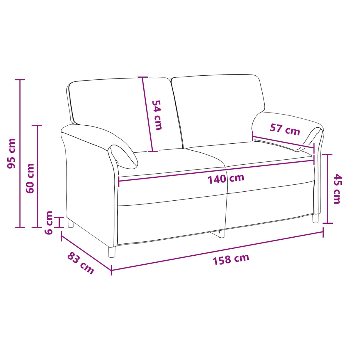 Sofa za dvije osobe Tamnosiva 158 x 83 x 95 cm Baršun