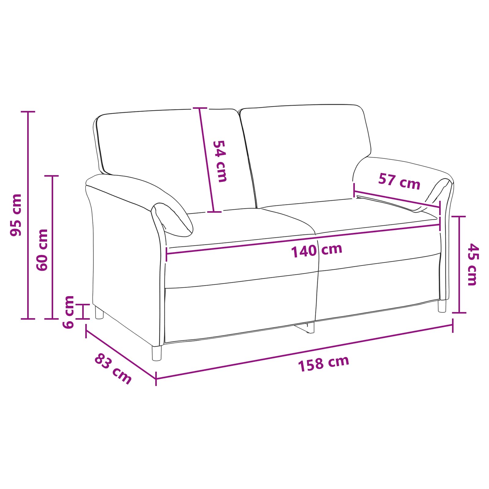 Sofa za dvije osobe Crna 158 x 83 x 95 cm Baršun