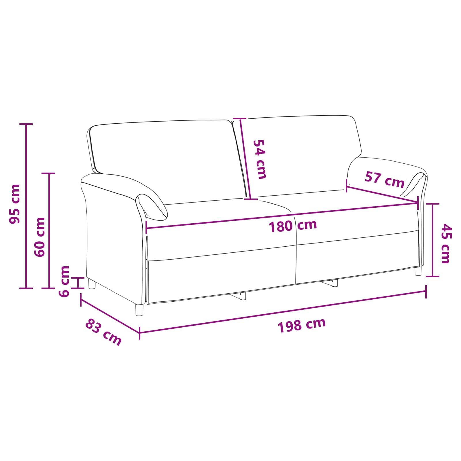 Sofa za 3 osobe Svijetlo zelena 198 x 83 x 95 cm Baršun
