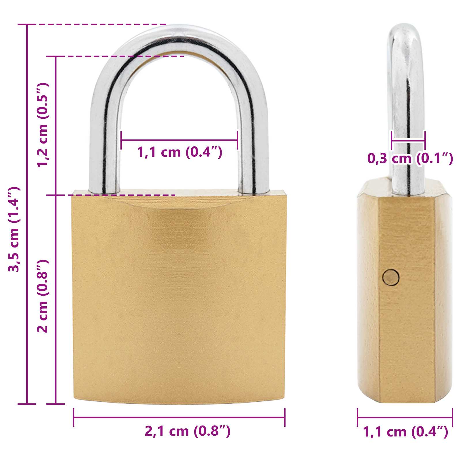 U zaključavanje s ključevima 2 pcs Mjed Željezo