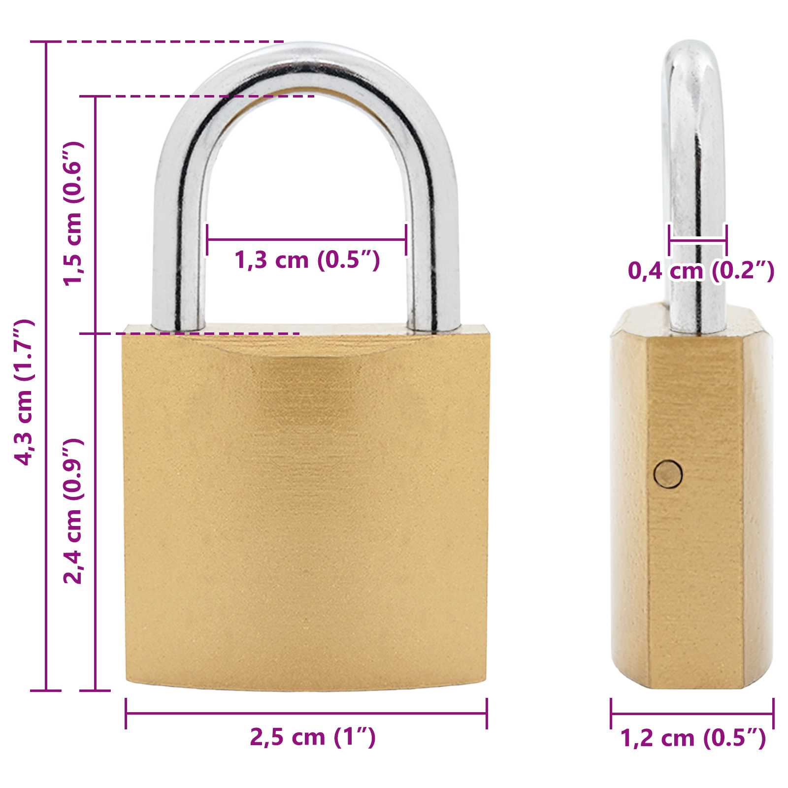 U zaključavanje s ključevima 2 pcs Mjed Željezo