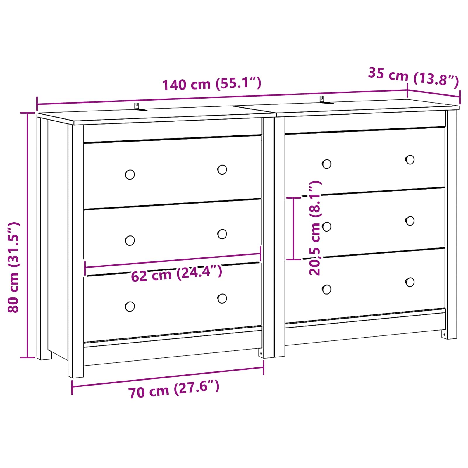 Kreveta 2 pcs Vosak Smeđa 140 x 35 x 80 cm Masivna borovina