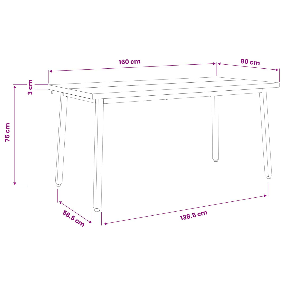 Kvadratni blagovaonski stol 160 x 80 x 75 cm Bijela