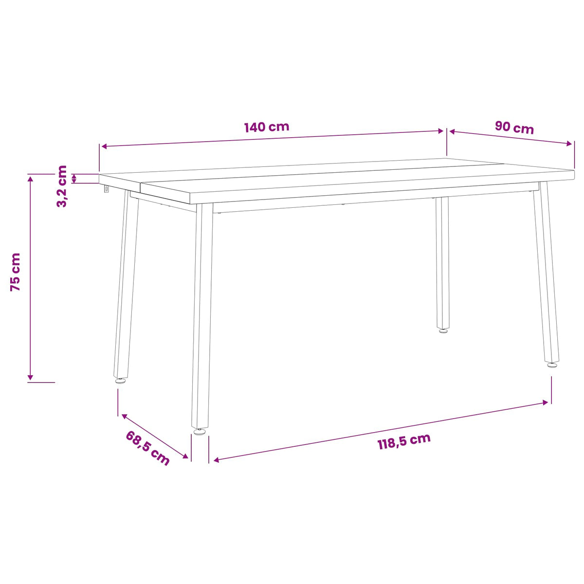 Kvadratni blagovaonski stol 140 x 90 x 75 cm Prirodna