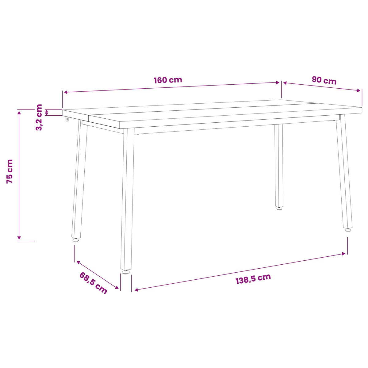 Kvadratni blagovaonski stol 160 x 90 x 75 cm Prirodna