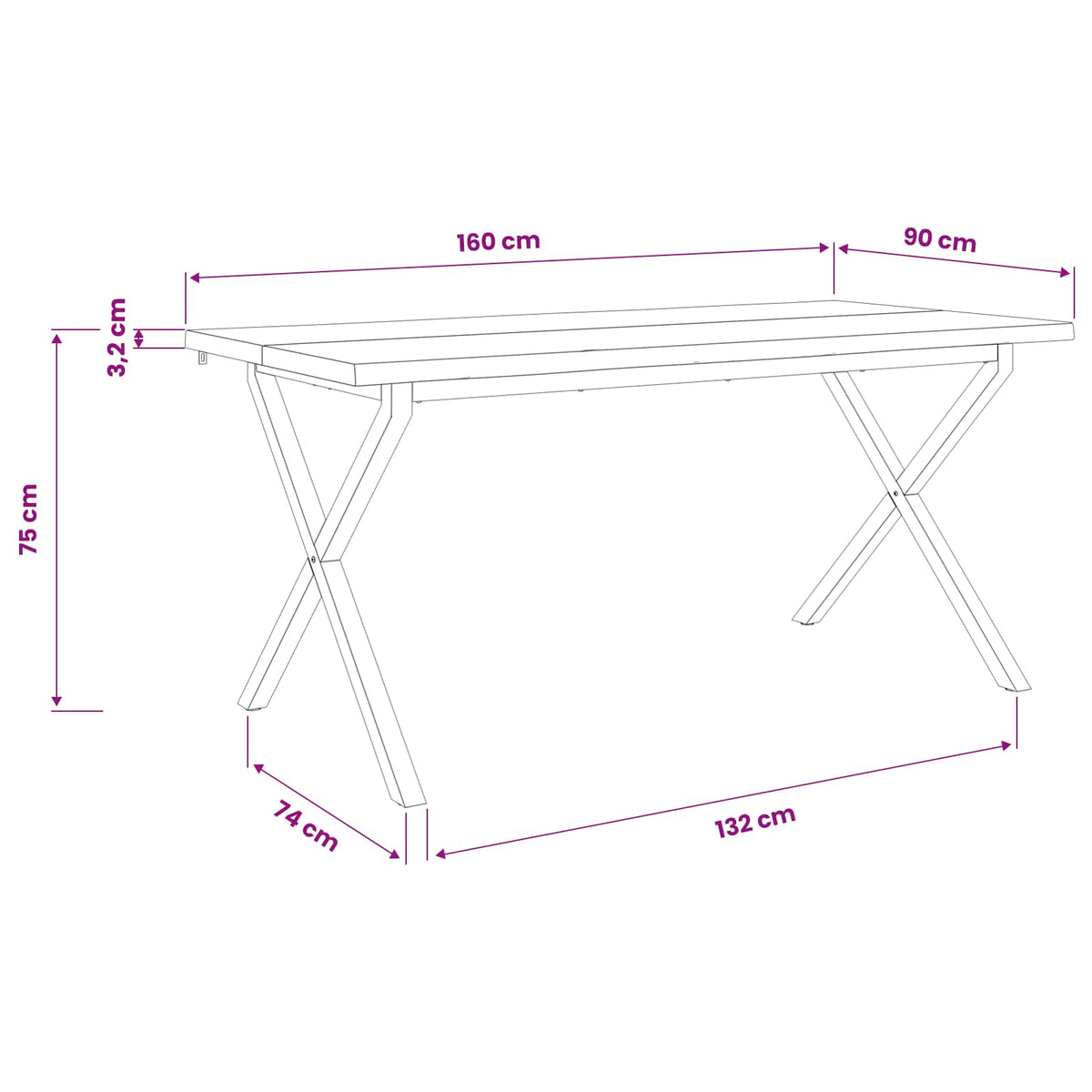 Stol za blagovanje s prirodnim rubom 160 x 90 x 75 cm Prirodna