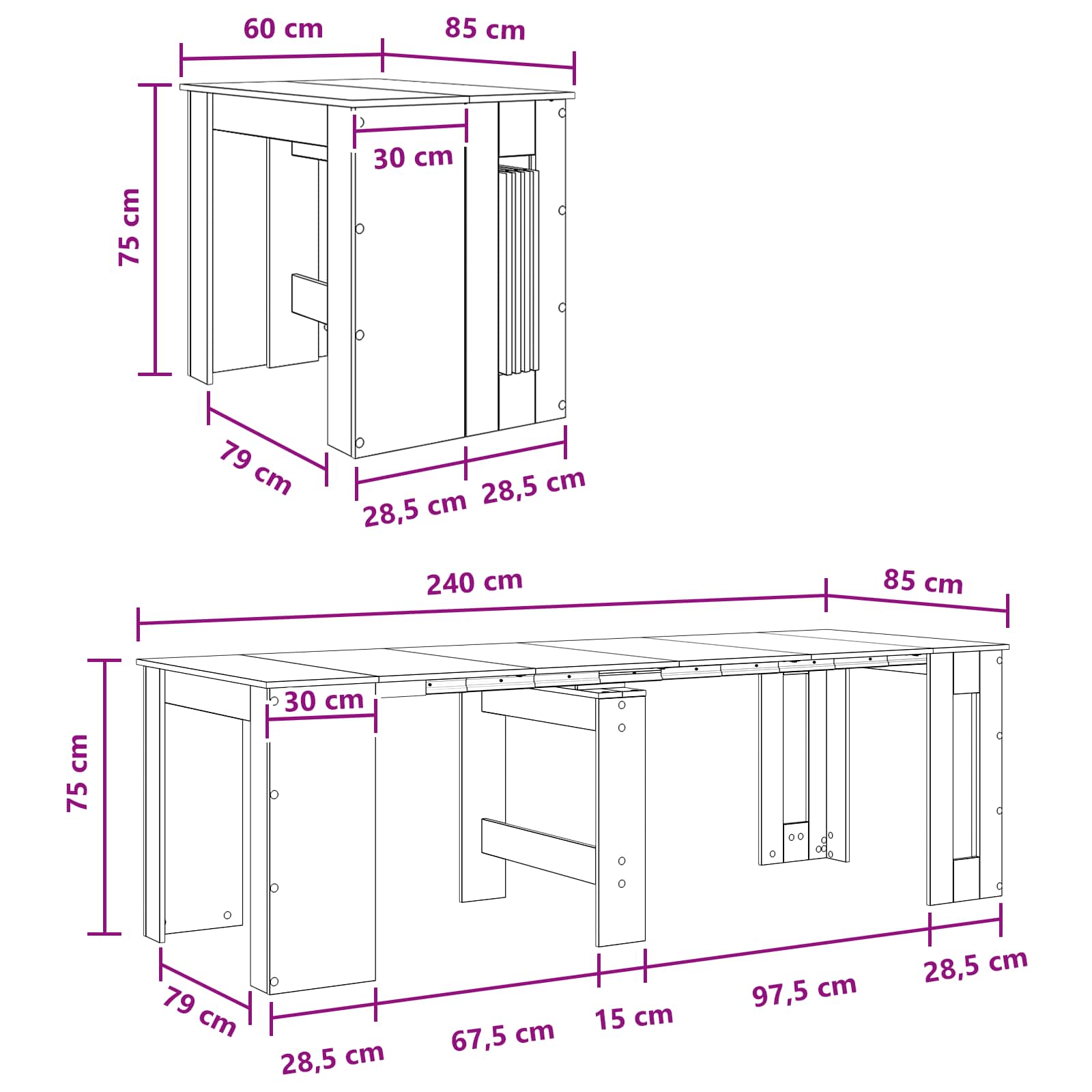 Blagovaonski stol 240 x 85 x 75 cm Konstruirano drvo