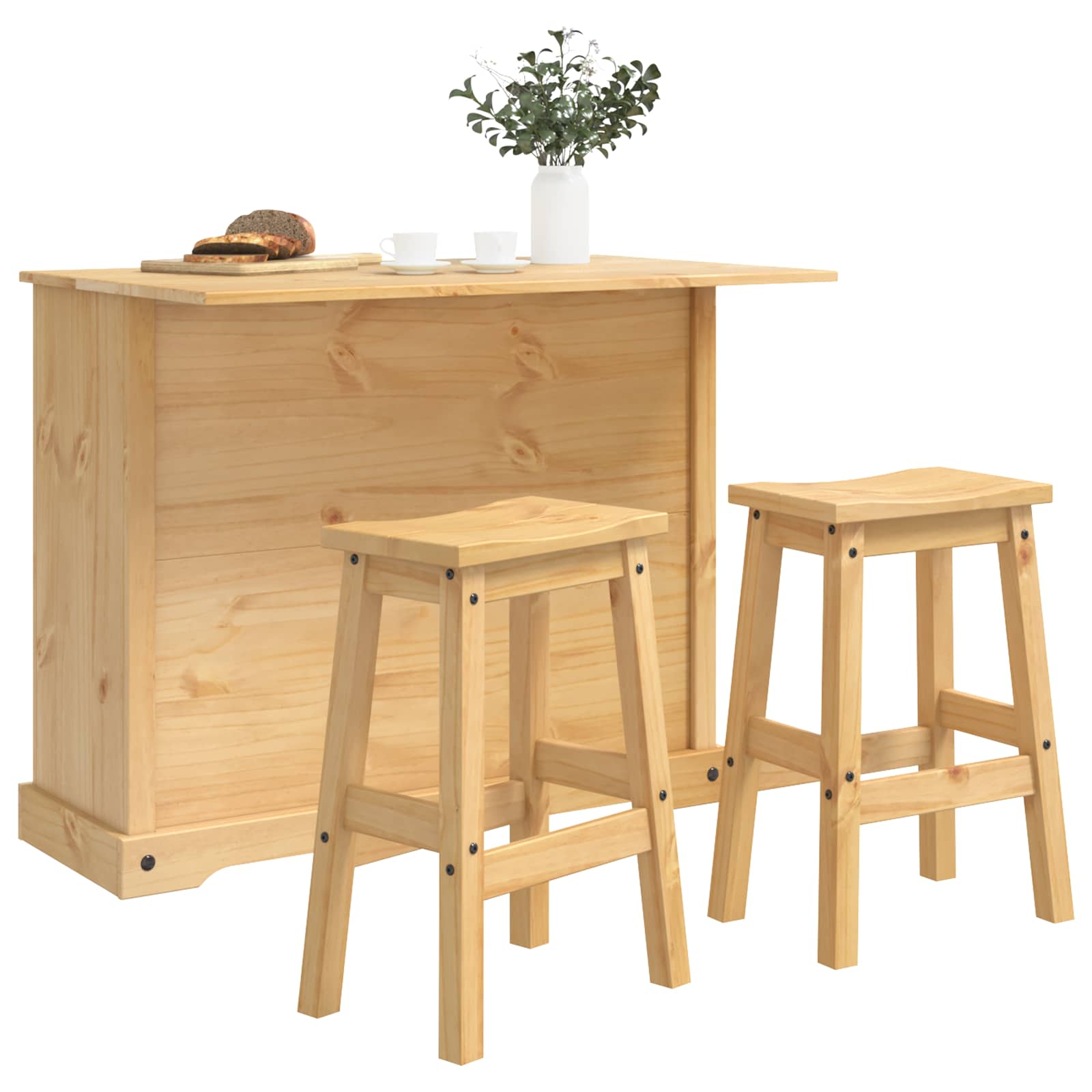 Set kuhinjskog otoka s ladicama 3 pcs Medeni vosak Čvrsta bor