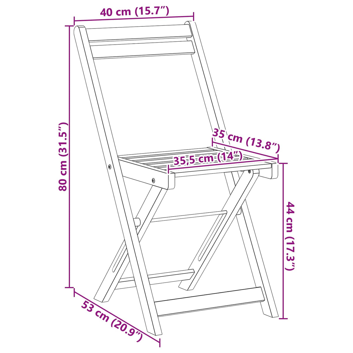 Sklopive Vrtne Stolice 6 pcs Prirodna 40 x 53 x 80 cm