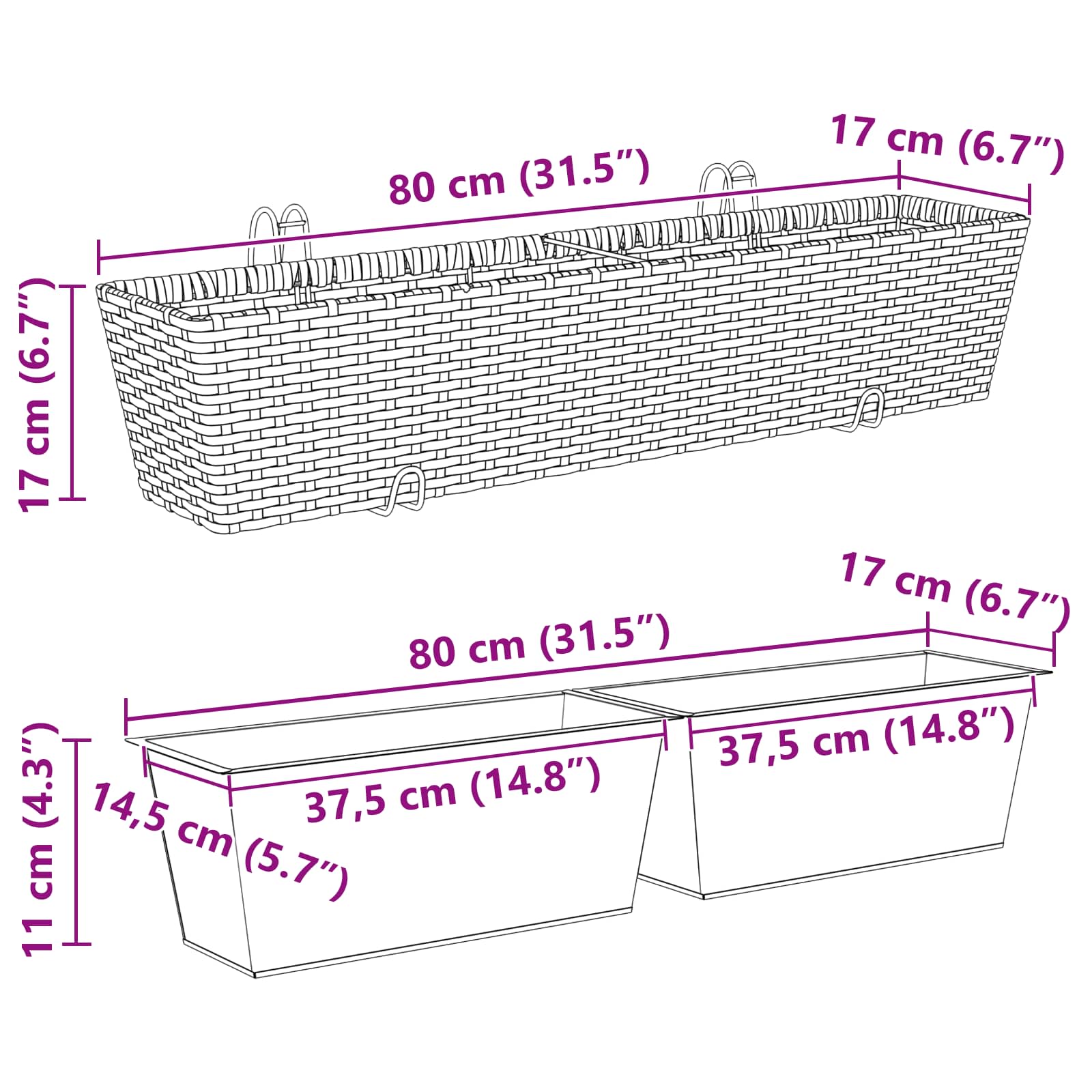 Ograda 2 pcs 80 x 17 x 17 cm Metal