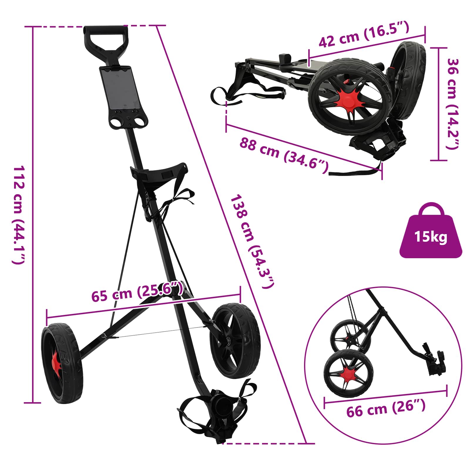 Golf Trolej Crna 66 x 65 x 112 cm Željezo