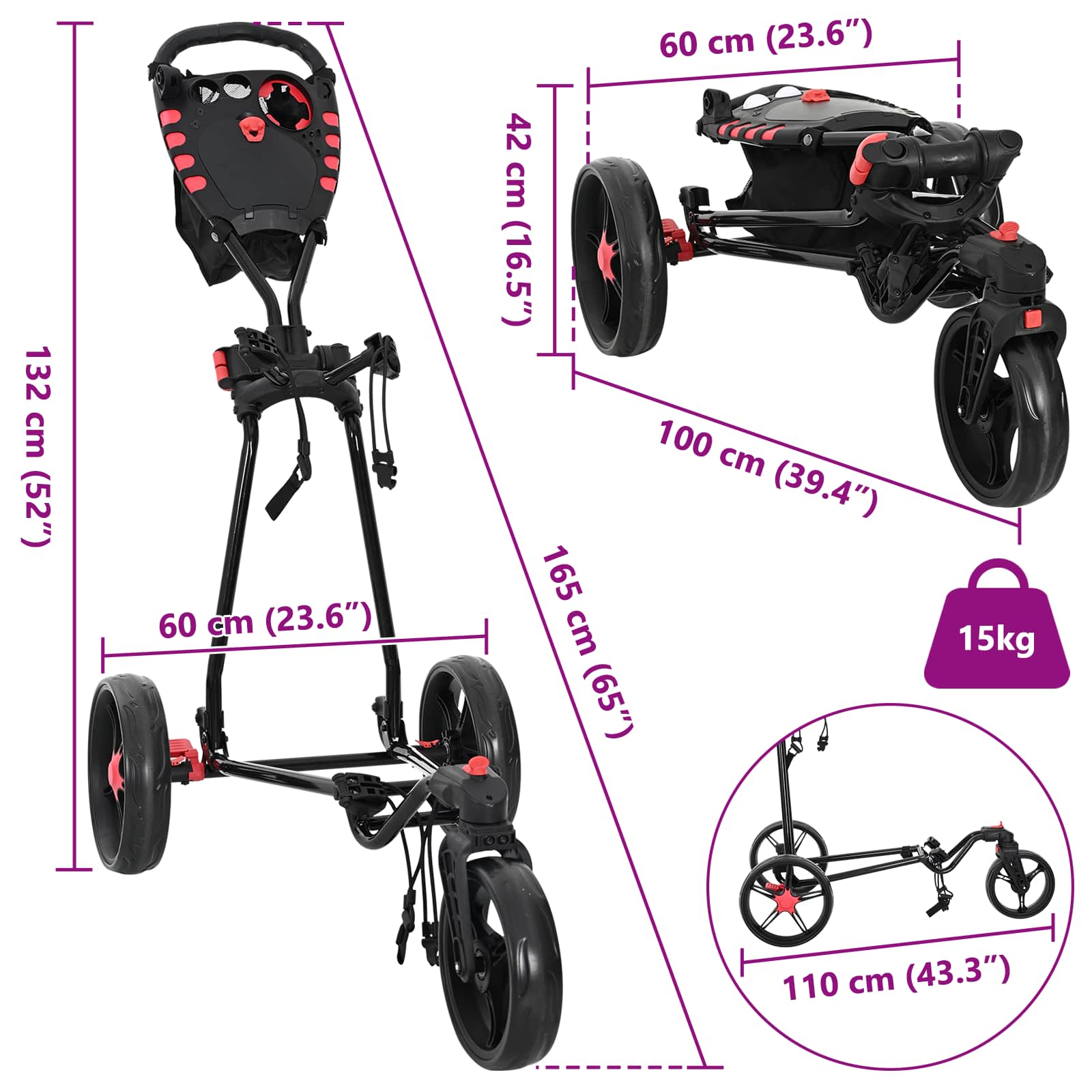 Golf Trolej Crna 110 x 60 x 132 cm Željezo
