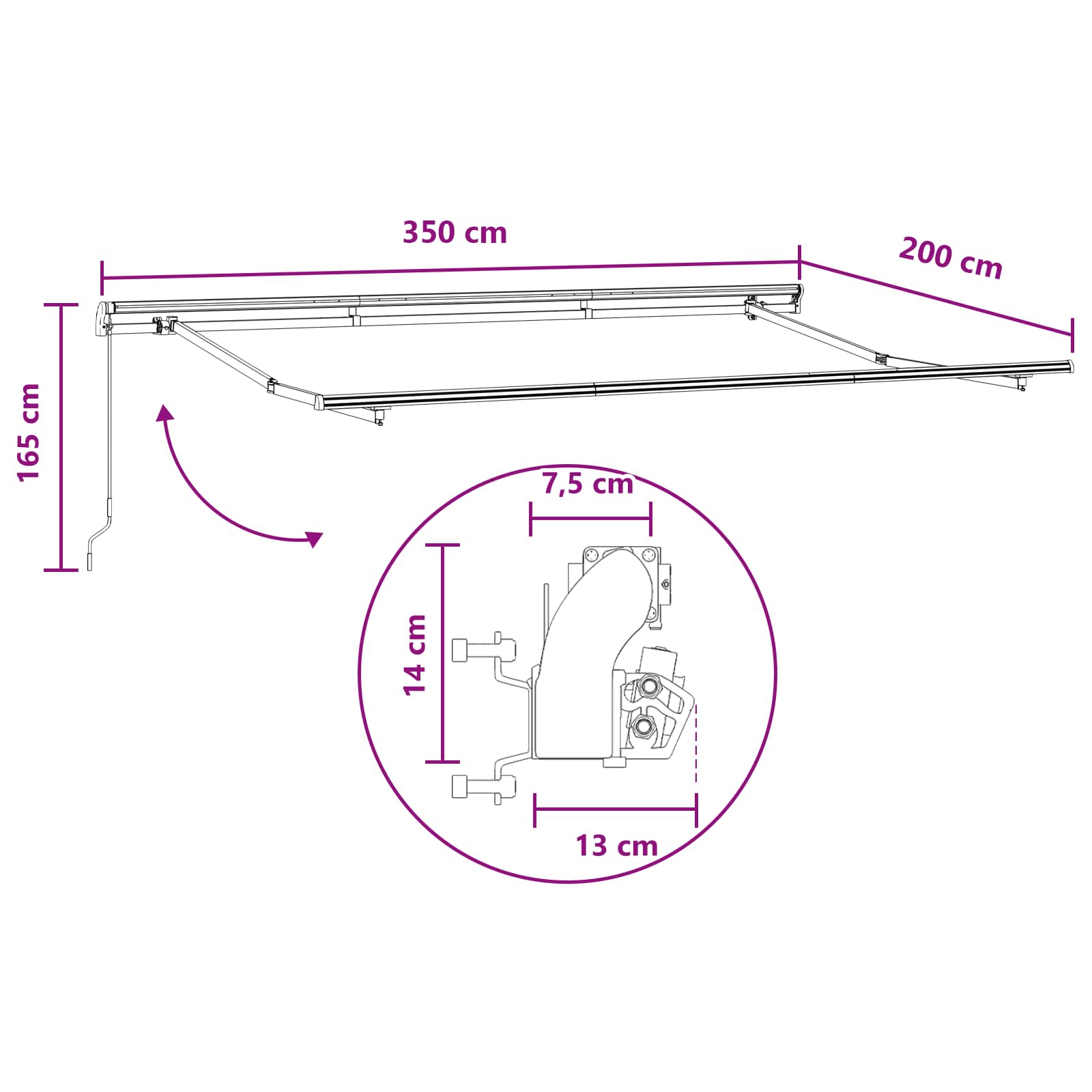 Skrovita tenda Svijetlo siva i bijela. 3,5 x 2 m tkanina