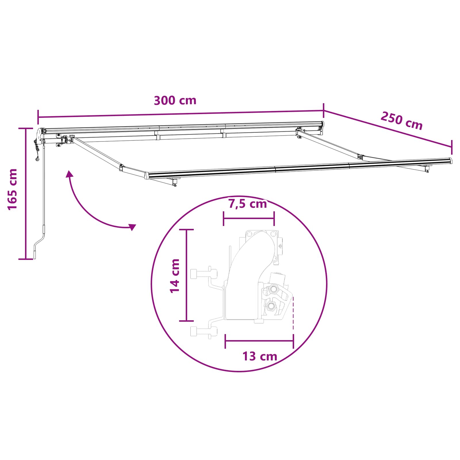 Povlačivi tende Sivosmeđa 300 x 250 cm Tkanina i Aluminij