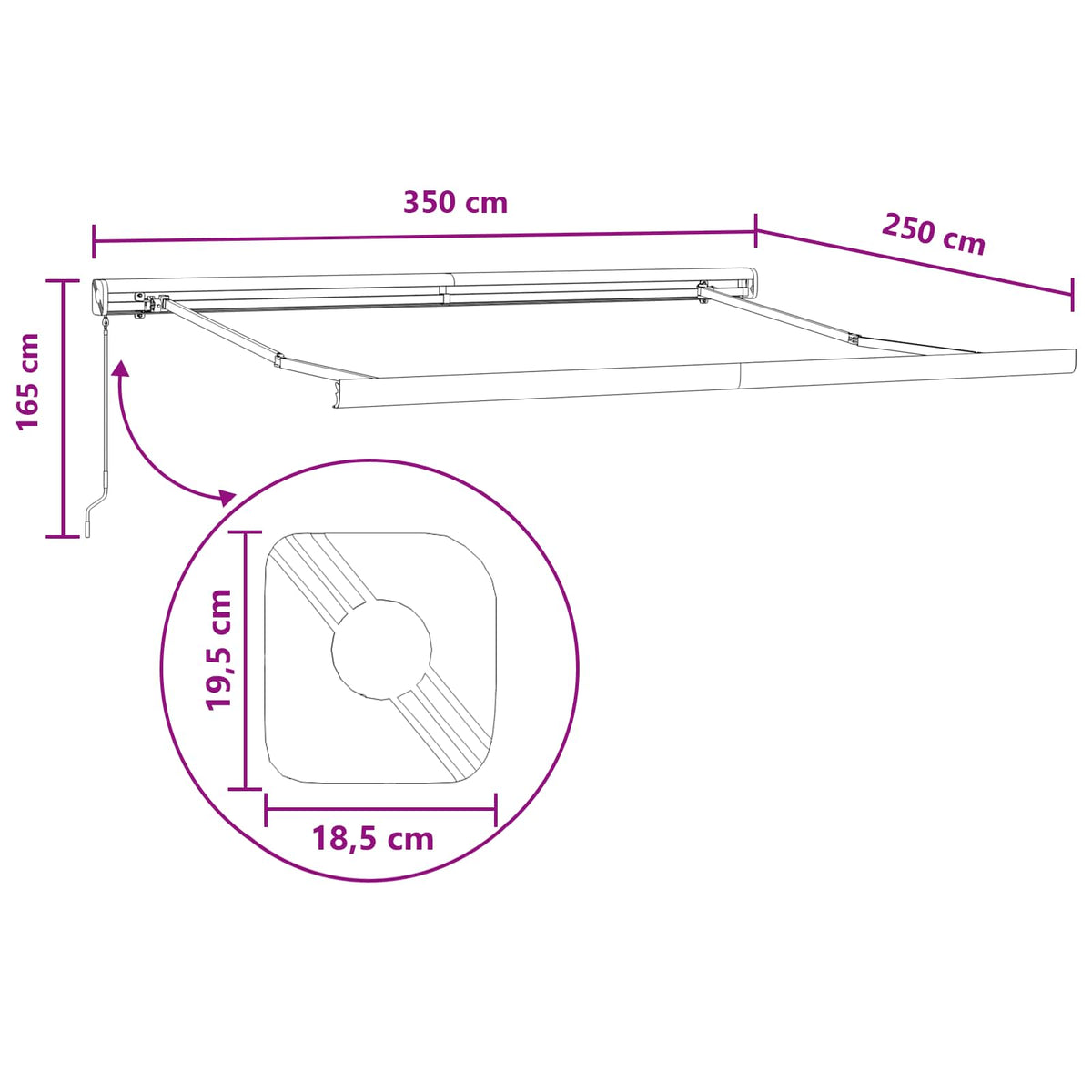 Povlačivi tende Sivosmeđa 350 x 250 cm Platno i Aluminij
