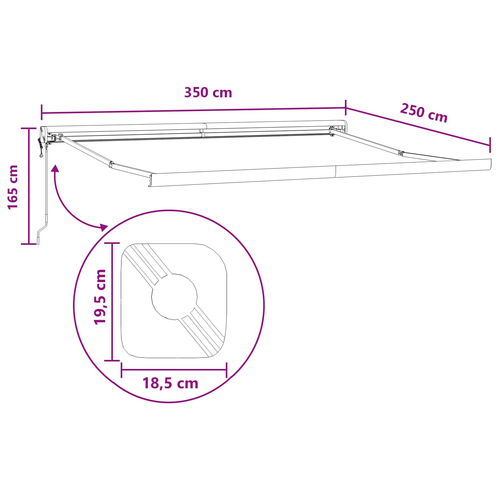 Povlačivi tende Svijetlo siva i bijela. 350 x 250 cm