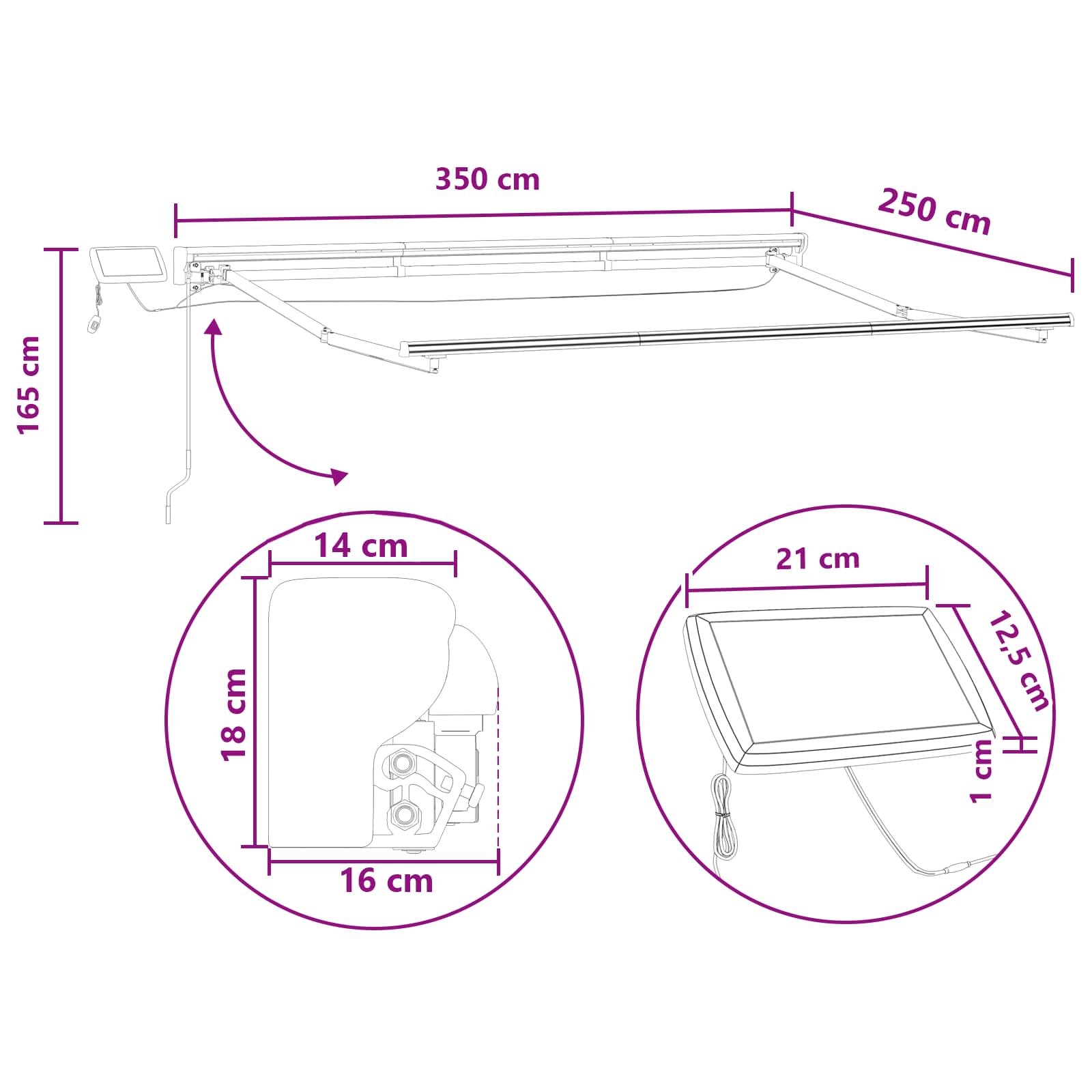 Ručni okvir tende s LED-ima Pijesak 3,5 x 2,5 m