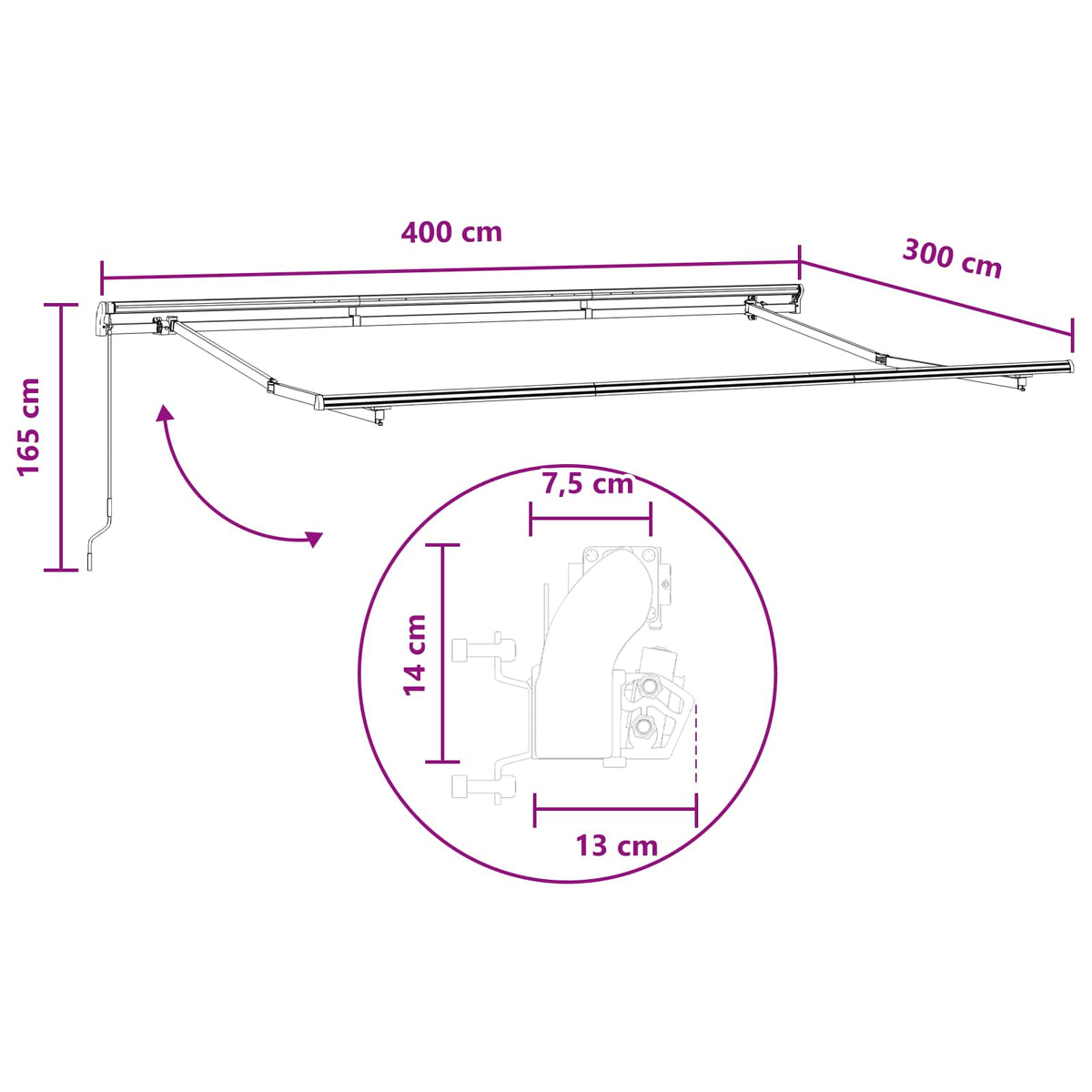 Povlačivi tende Svijetlo siva i bijela. 4 × 3 m
