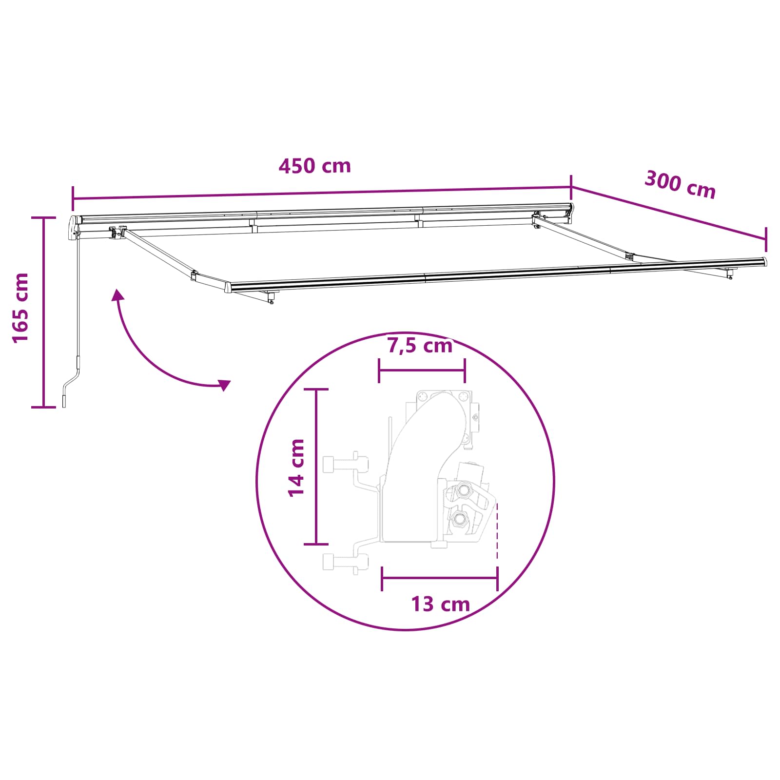 Povlačivi tende Svijetlo siva i bijela. 450 × 300 cm