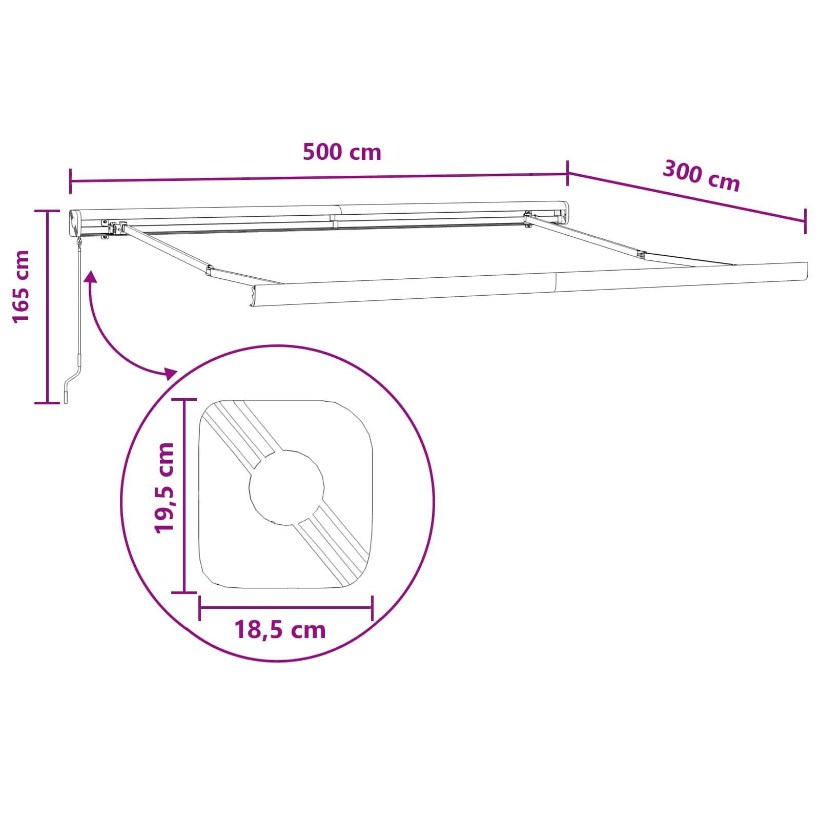 Povlačivi tende Pijesak 500 × 300 cm Platno i Aluminij