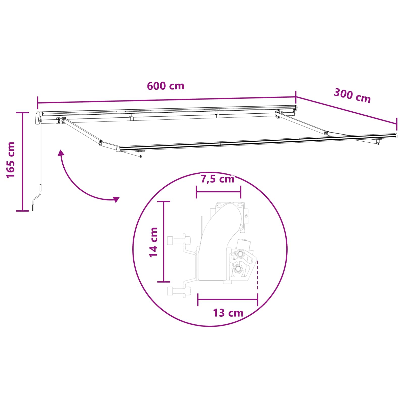 Povlačivi tende Pijesak 600 cm Poliester i aluminij
