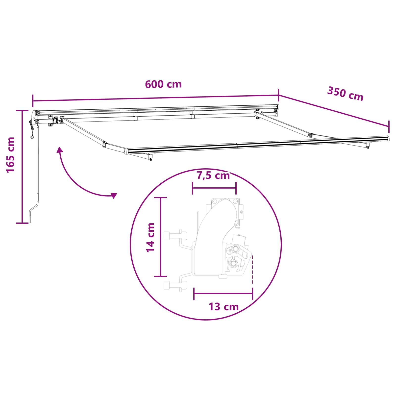 Povlačivi tende Svijetlo siva i bijela. 600 × 350 cm