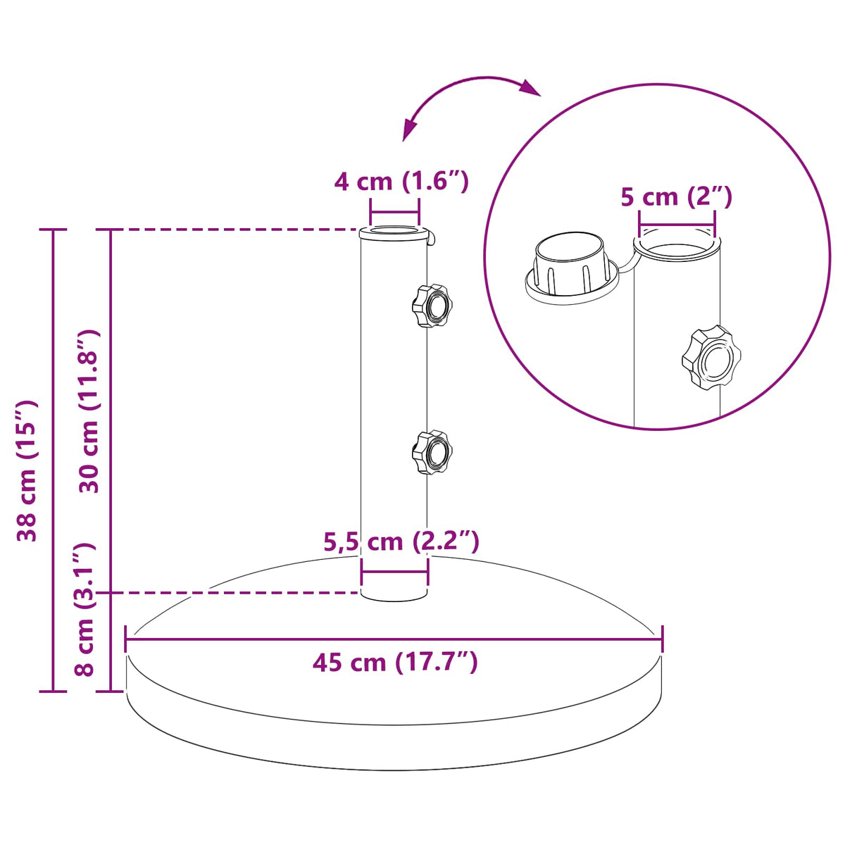 Stalak za suncobran za cijev promjera 40-50 mm 26.75 kg Crna
