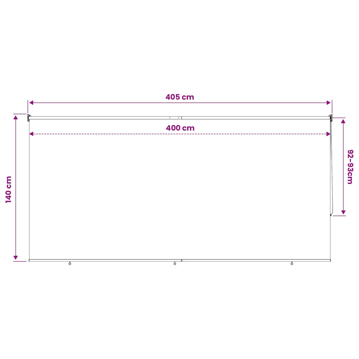 Vanjska roleta 90% blokada UV zraka Plava i bijela pruga 400 x 140 cm