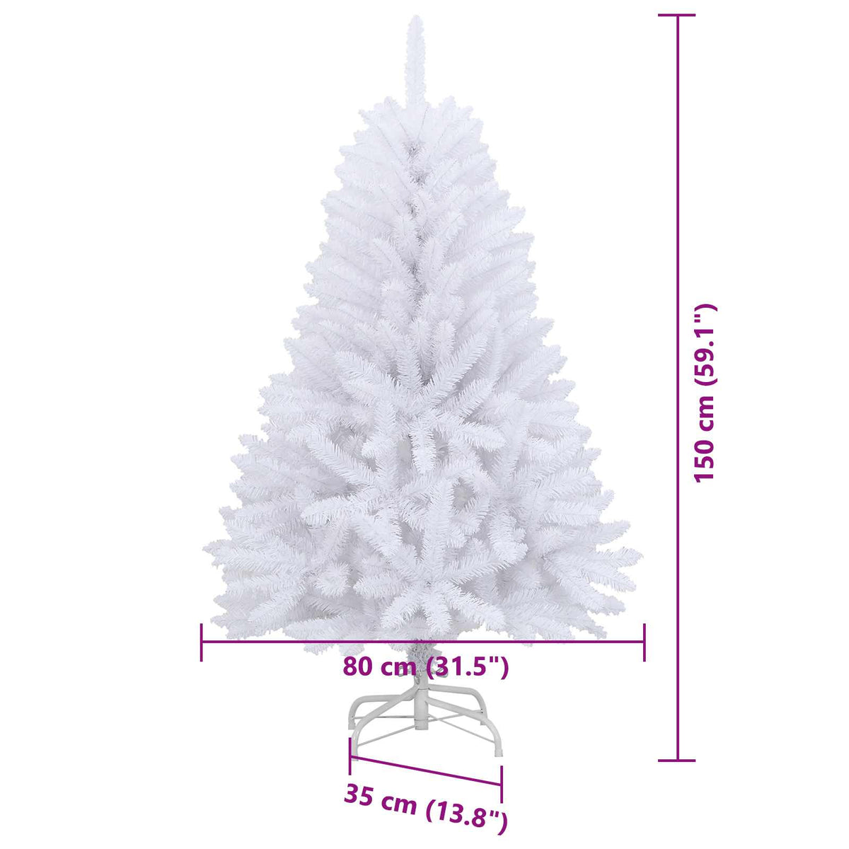 Umjetno božićno drvce s nogom Bijela 150 cm PVC i čelik