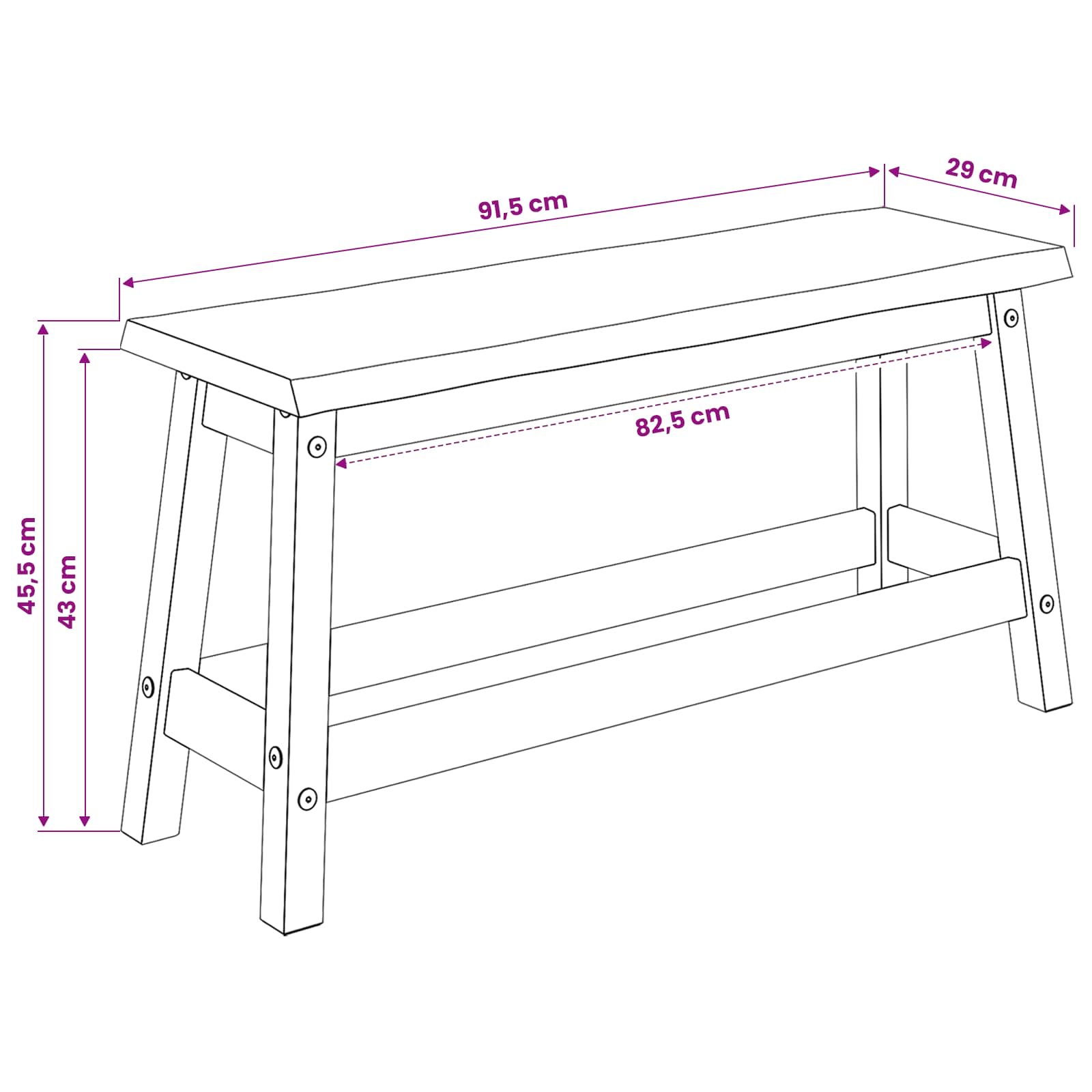 Klupa za blagovanje EKAI Crna 91,5 x 29 x 45,5 cm