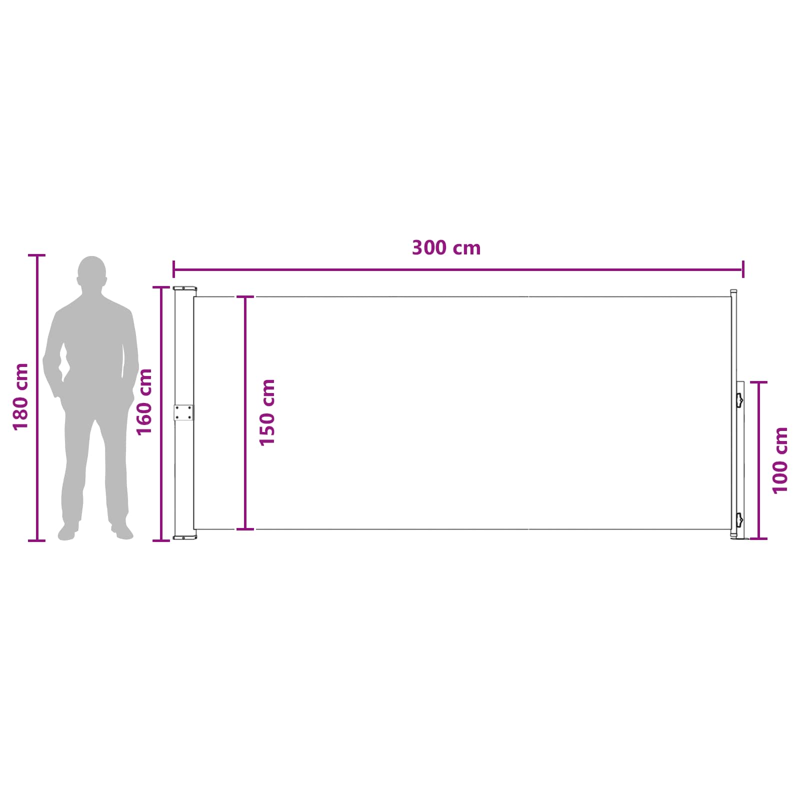 Retraktabilna bočna tende Antracit 300 x 160 cm Poliester
