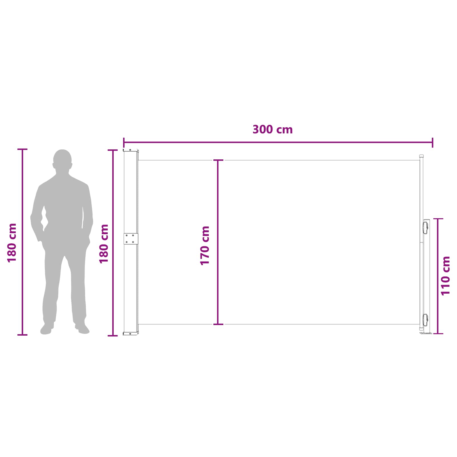 Retraktabilna bočna tende Antracit 300 x 180 cm Poliester