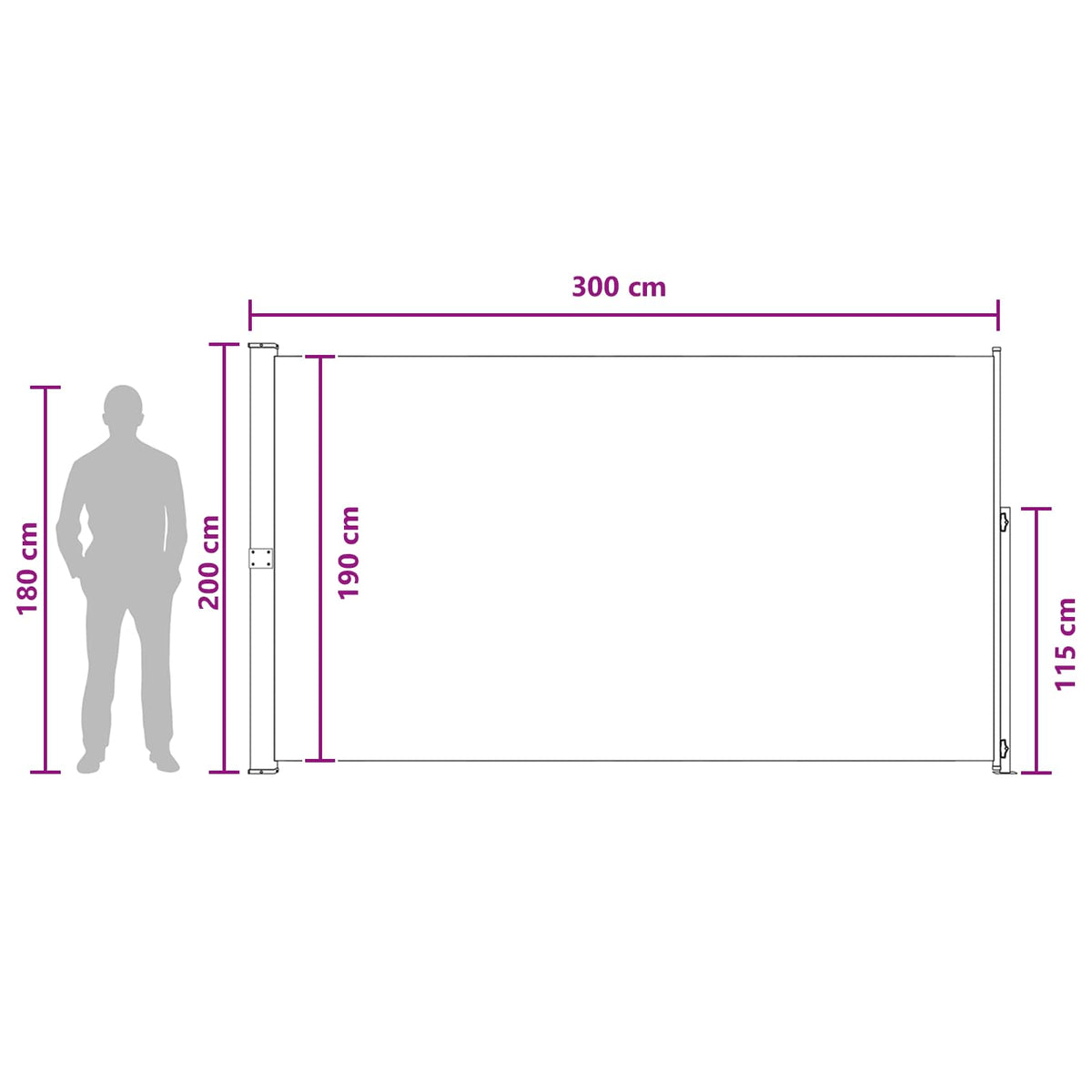 Retraktabilna bočna tende 200 x 300 cm