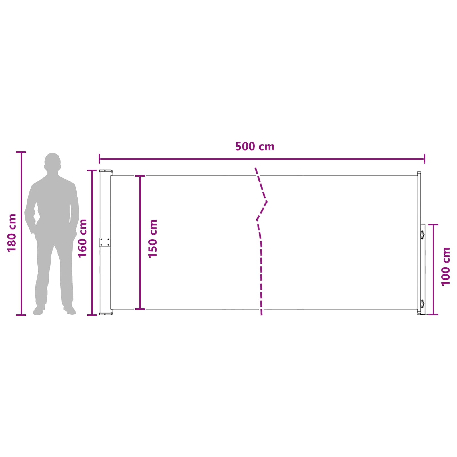 Retraktabilna bočna tende Sivosmeđa 500 x 160 cm Poliester
