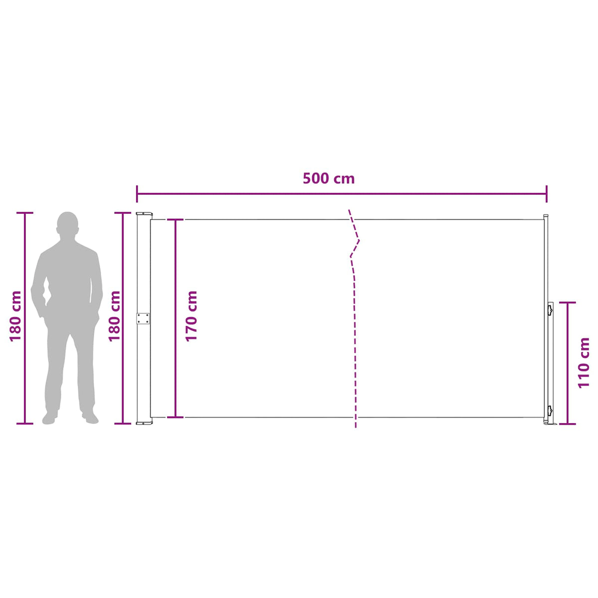 Retraktabilna bočna tende 180 x 500 cm