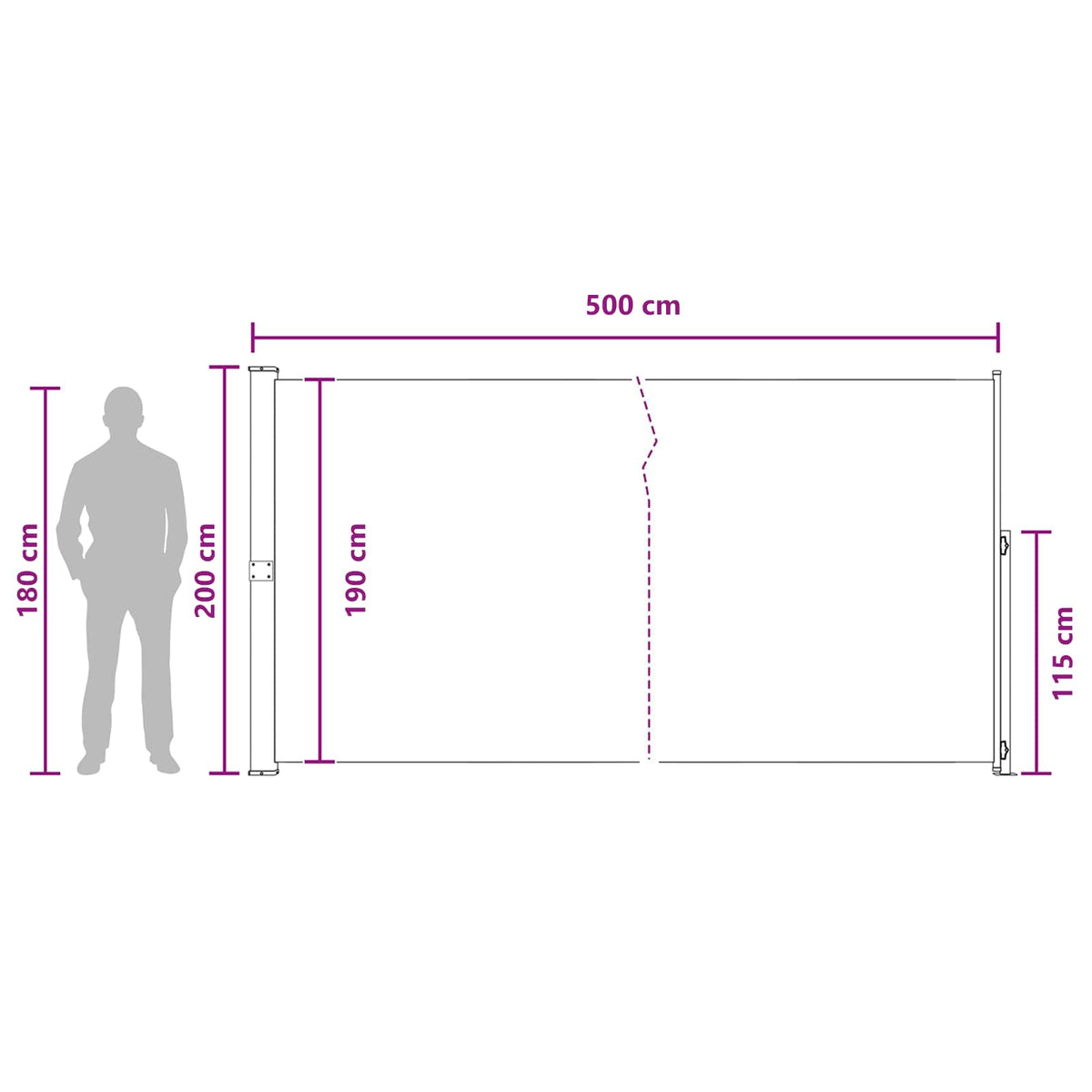 Retraktabilna bočna tende 200 x 500 cm