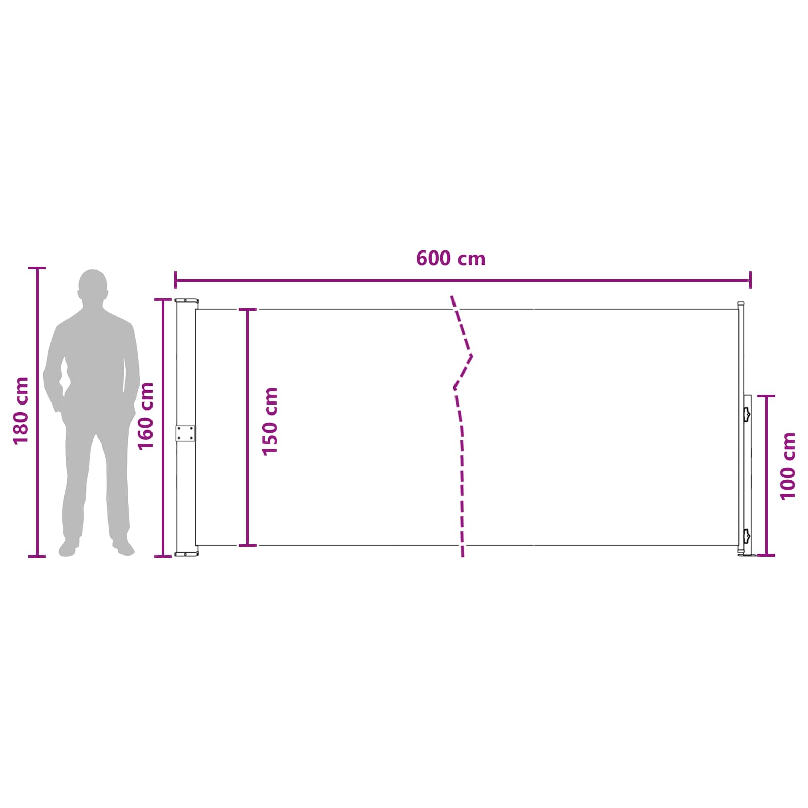 Retraktabilna bočna tende Sivosmeđa 600 x 160 cm Poliester
