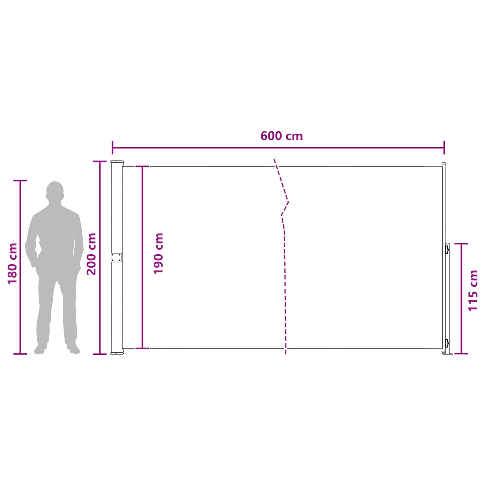 Retraktabilna bočna tende Sivosmeđa 600 x 200 cm Poliester