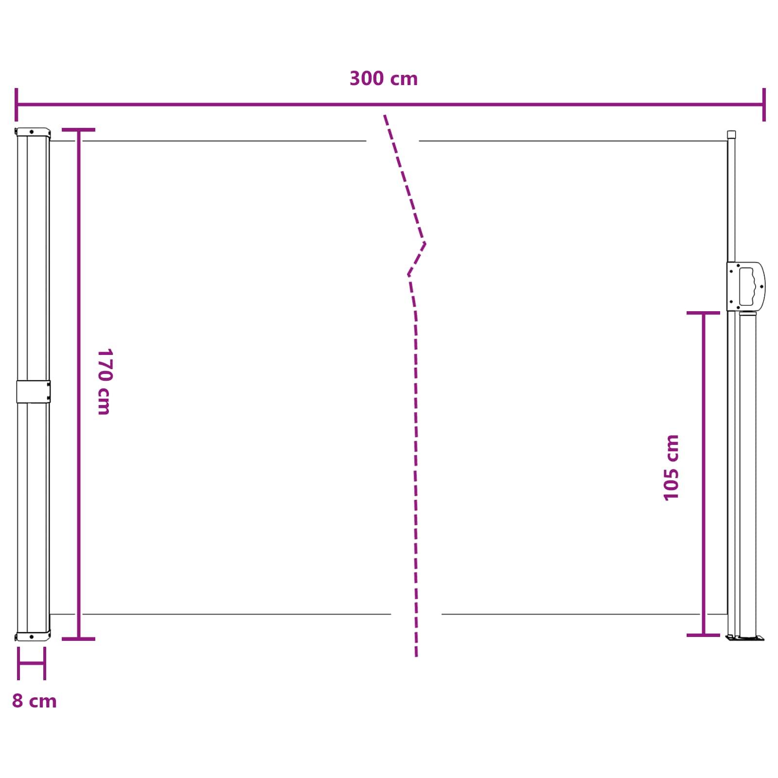 Retraktabilna bočna tende Krem 300 x 170 cm Poliester