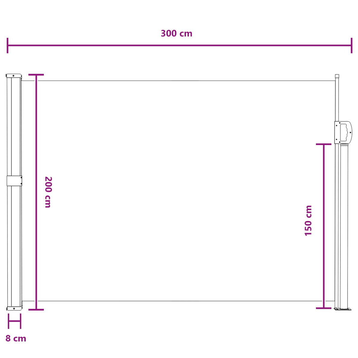 Retraktabilna bočna tende Siva 300 x 200 cm Poliester