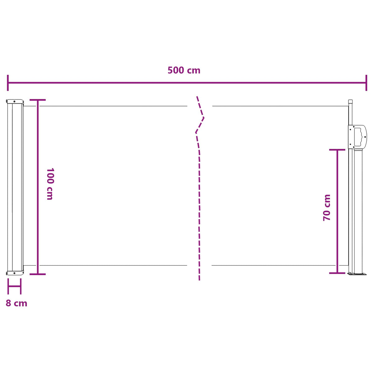 Retraktabilna bočna tende Pijesak 500 x 100 cm Poliester