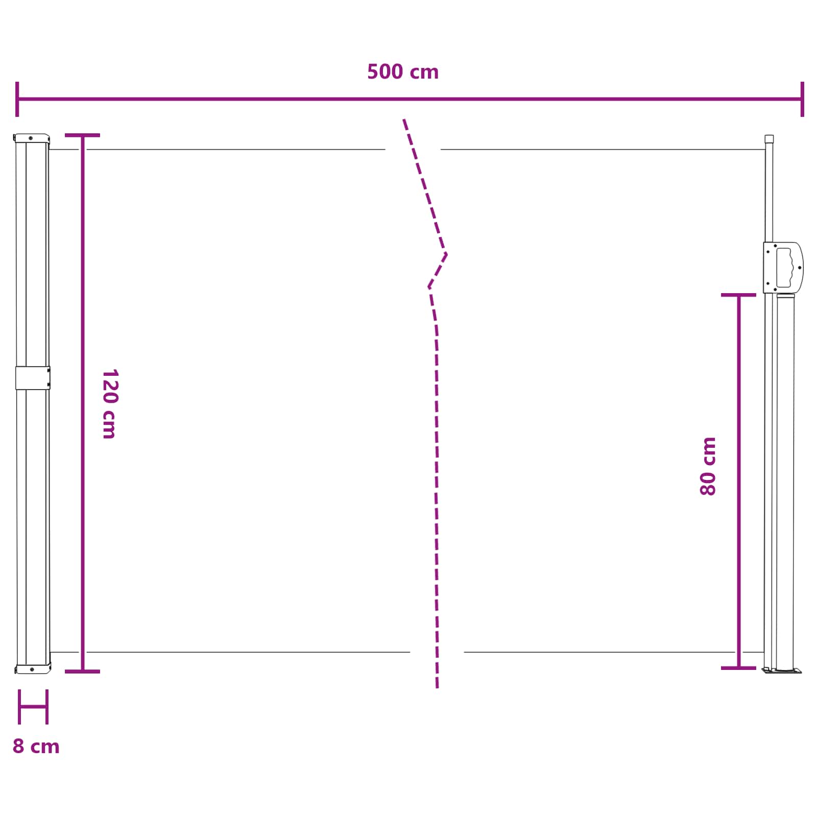 Retraktabilna bočna tende Siva 500 x 120 cm Poliester