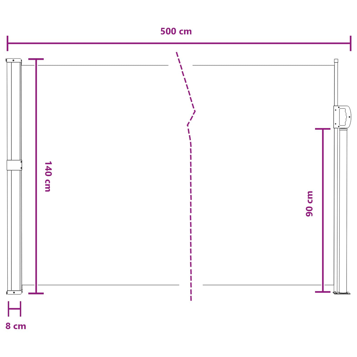 Retraktabilna bočna tende Siva 500 x 140 cm Poliester